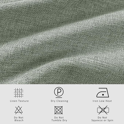 Macochico Extra Wide 100% Blackout Linen Curtains for Sliding Door Pleated Curtains with Hooks Insulated Soft Linen Drapes for Bedroom Living Room with Tieback Fog Green 100”Wx84”L 1 Panel