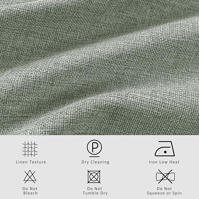 Macochico Pinch Pleated Blackout Curtains 102 Inches Long 100% Light Blocking Fog Green Linen Drapes for Bedroom Living Room Farmhouse Shabby Chic Burlap Curtains with Tieback 72”Wx102”L 1 Panel