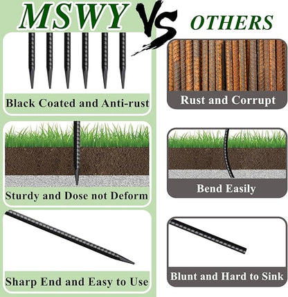 16 Inch Rebar Stakes 10 Pack Heavy Duty Ground Anchors 1/2 Inch Diameter Galvanized Steel Asphalt Anchoring Metal Spikes for Speed Bump, Parking Curb and Camping Tent