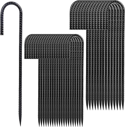 Rebar Stakes 12 inches 34-Pack Ground Stakes Heavy Duty J Hook Tent Stakes for Outdoor Decorations and Inflatables, Metal Yard Stakes for Fencing and Gardening, Gazebo and Swing Set Anchors