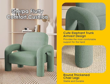 Modern Sherpa Accent Chair, Teddy Upholstered Arm Single Sofa, Cozy Fluffy Reading Chair for Living Room, Bedrooms, Corner (Mint Green)