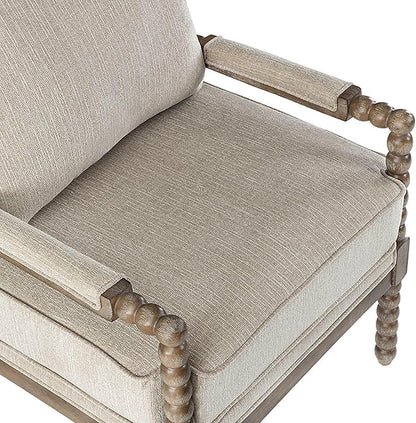 DUHOME Linen Fabric Spindle Accent Chairs Set of 2,Spool Chairs with High Resilience Spring Cushion and Armrest Pads, Leisure Armchair for Living Room Bedroom Farmhouse Home Office Belcony