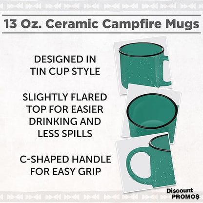 DISCOUNT PROMOS Ceramic Campfire Coffee Mugs 13 oz. Set of 10, Bulk Pack - Perfect for Tea, Espresso, Cappuccino, Hot Cocoa - Mint