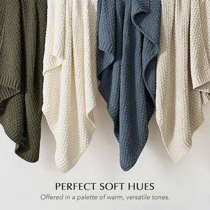 Chunky Chenille Knit Throw Blanket for Couch, Soft Luxurious Moss Stitch Blankets for Bed, Cozy Decorative Farmhouse Knitted Throws for Sofa, Beige, 50" x 60"