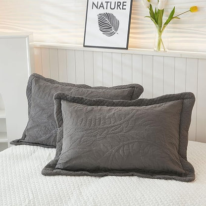 MarCielo 3-Piece 100% Cotton Oversized Bedspread Lightweight Quilt Coverlet Embroidery Farmhouse Bedding Set T0 (Dark Grey, Oversized King (118"x106"))