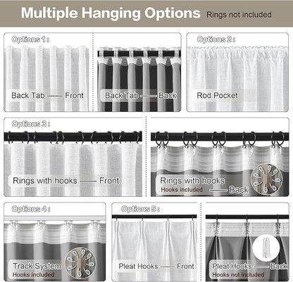RAIN CITY White Blackout Curtains 120 Inches Long Modern Farmhouse Back Tab Pleated Look Window Drapes for Bedroom Living Room 2 Panels 50x120x2