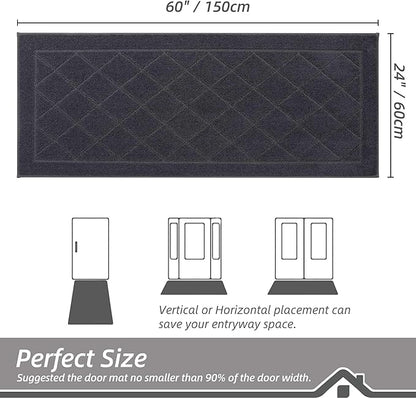 BEQHAUSE Dirt Trapper Door Mat 24" x 60", Doormat Non-Slip Entryway Rugs Washable, Dog Door Mat Stain Resistant and Absorbent Welcome Floor Mat for Front Back Door, Muddy Wet Shoes & Paws, Dark Grey