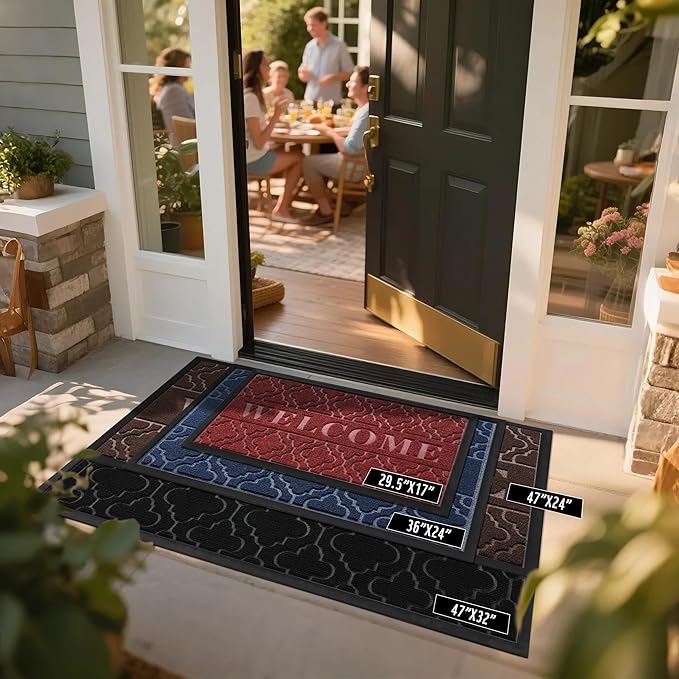 Yimobra Fall Welcome Mat Outdoor Indoor 29.5x17, All-Weather Waterproof Outdoor Mats for Front Door, Non-Slip Low Profile Porch Patio Doormat, Coffee
