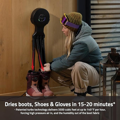 Hedgehog Octopus Portable Heavy Ski Boot Dryer for Work Boots and Shoes, Wall Mounted Fast 2 Pair Shoe Dryer Fan Dries in Minutes, Removes Sweat & Odor, Tornado Mode, Adjustable Heat, Black