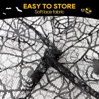 eZAKKA Halloween Table Cloth, 60"x104" Spider Webs Tablecloths Black Tablecloth Lace Fabric Table Cloths Spooky Table Cover for Rectangle Tables for Parties Gothic Halloween Home Decorations