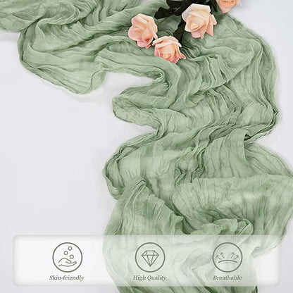 6 Pack Sage Green Cheesecloth Table Runner 10FT Rustic Gauze Fabric Cheese Cloth Table Runner for Wedding Bridal Baby Shower Table Decor 20 x 120 Inch Long Boho Sheer Birthday Party Table Decorations