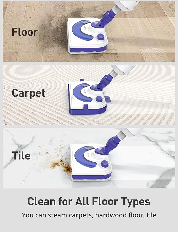 Professional Steam Mop Cleaner, 1300W Floor Steamer with Detergent Chamber, 25S Heat Up, Lightweight Steamer for Cleaning with 2 Washable Pads, Safe for Tiles, Upholstery, Carpet, Hardwood, Navy