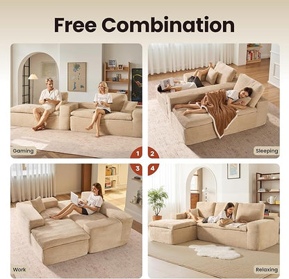 ovios 105” Modular Sectional Sofa with Thicken Seat Cushion, Cloud Couch with Deep Seat, Modern L-Shape Sofas Couches with Chaise,Upholstered Couches for Living Room Bedroom,Camel
