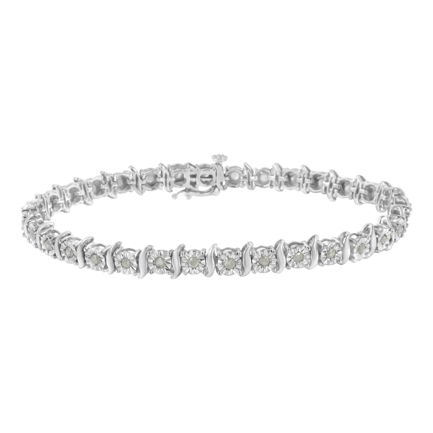 Two-Tone 10K Yellow Gold over .925 Sterling Silver 1.0 Cttw Diamond S-Curve Link Miracle-Set Tennis Bracelet (I-J Color, I3 Clarity) - 7"