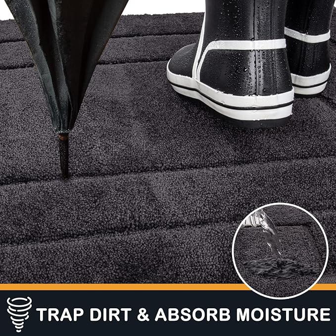 PURRUGS Dirt Trapping Door Mat 34" x 59", Non-Slip/Skid Machine Washable Entryway Area Rug, Dog Doormat, Super Absorbent Welcome Mat for Muddy Wet Shoes and Paws, Charcoal