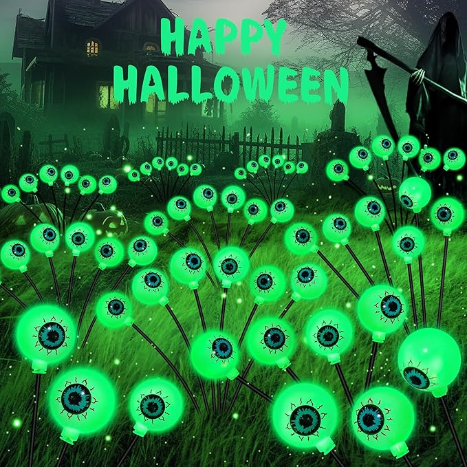 Solar Garden Lights Outdoor, Swaying Light Waterproof Solar Lights Outdoor for Yard Pathway Patio, Swaying Lawn Decor as Gardening Gifts for Women Holiday (Green, 4 Pack Halloween Decor)