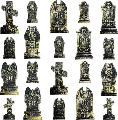 20Pcs Halloween Mini Tombstones Figurines, Plastic Miniature Tombstones Set Mini Gravestones Halloween Decorations for Miniature Graveyard Scene Haunted House DIY Crafts