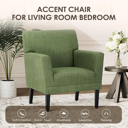 COLAMY Modern Accent Chair for Living Room, Upholstered Fabric Accent Armchair with Back, Soft Single Sofa Chair with Arms for Bedroom/Office/Reception Room, Green