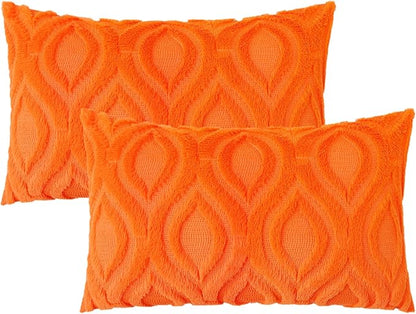 decorUhome Fall Throw Pillow Covers 12x20 Inch Set of 2, Soft Plush Decorative Faux Fur Orange Solid Couch Pillow Covers, Accent Farmhouse Neutral Lumbar Euro Pillow Cases for Sofa Bed Living Room