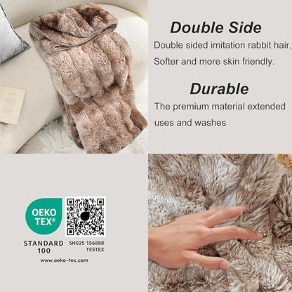 Bcareself Faux Fur Blanket Two Sided Ultra Soft Fluffy Reversible Fuzzy Throw Blanket for Women Men Double Sided Ombre Faux Luxe Faux Fur Thick Minky Blanket for Couch Bed