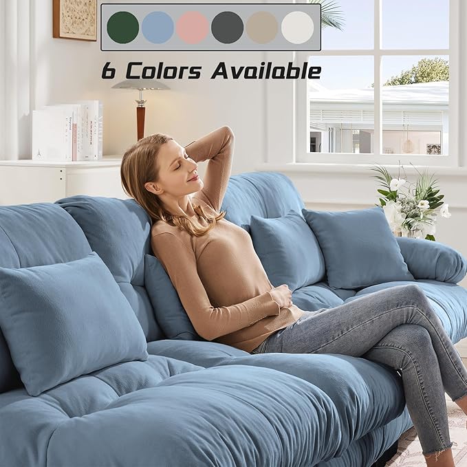 Modular Sectional Sofa, Comfy Cloud Couch 4 Seater Couch, Sectional Couches for Living Room, Modern Chenille Oversized Couches for Bedroom, Sleeper Deep Seat Sofa with Throw Pillows, Blue