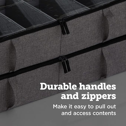 storageLAB Slim Under Bed Storage Containers, Closet Organizers with Sturdy Handles for Clothes, Comforters, and Accessories, Use Under or at the End of the Bed - 2 Pack, Adjustable Dividers, Grey
