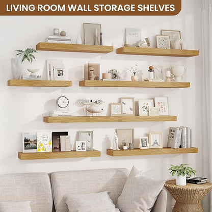 fuqing Floating Shelves for Wall, Bathroom Shelf Wall Mounted for Storage, Shelves with Invisible Bracket for Bedroom, Kitchen, Living Room, Farmhouse Small Book Shelf, 24 Inch Set of 2, Oak