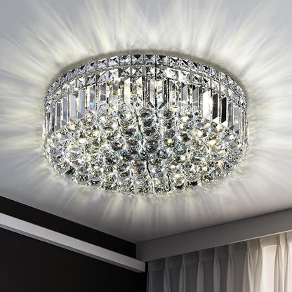 6-Lights Crystal Flush Mount Chandelier Light Fixture with K9 Crystals Modern Ceiling Lights Elegant Pendant Lamp for Bedroom,Hallway,Bar,Living Room,Dining Room,H5.9 xW20 (Bulbs Not Included)