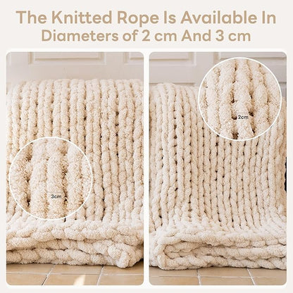 Chunky Knit Blanket - Luxury Soft Cozy 61 * 79 Bold Throw Blanket,100% Woven Blanket Rope Knot Throw Blanket for Couch, Sofa, Home Decor, Gift - Machine Washable（Cream）