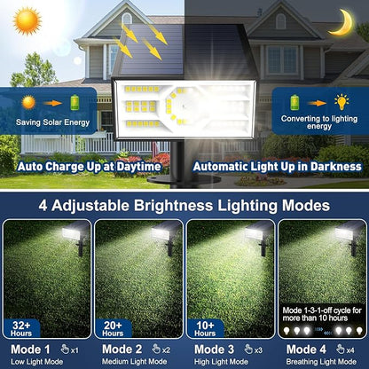 Solar Spot Lights Outdoor, 2 Pack Outdoor Solar Lights for Yard Waterproof, 4 Lighting Modes Solar Landscape Spotlights, Auto On/Off Solar Powered Flood Lights Garden Pathway (Cool White)