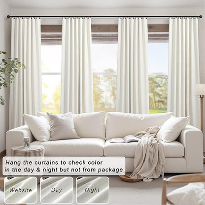 Total Blackout Linen Curtains 108 Inch Length 2 Panels Set for Bedroom Heat Cold Light Blocking Noise Reduction Cotton Linen Drape 9ft Long Floor to Ceiling Patio Sliding Door Curtain Cream White Back