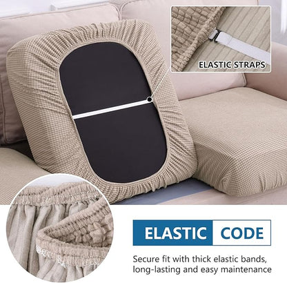 hyha Waterproof Sectional Couch Covers, Non Slip Sofa Couch Cushion Covers L Shape, Thick Stretch Jacquard Fabric, Washable Sofa Slipcovers with Elastic Bottom (1 Piece for Chaise XL, Taupe)