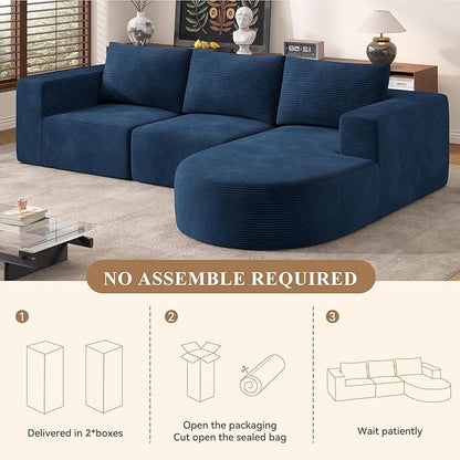 Modular Sectional Sofa with L-Shape Chaise,Cloud Sectional Modern Sleeper Couch with Deep Seat,Sponge Compression Sofas No Assembly Required(Blue-Corduroy Fabric) 1PCS