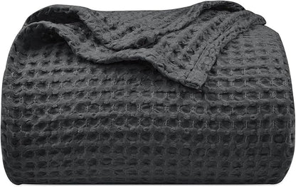 PHF Ultra Soft Waffle Weave Blanket King Size 104"x 90"- Washed Lightweight Breathablee Cozy Woven Blanket - Great for Couch Bed Sofa Home Car - Black
