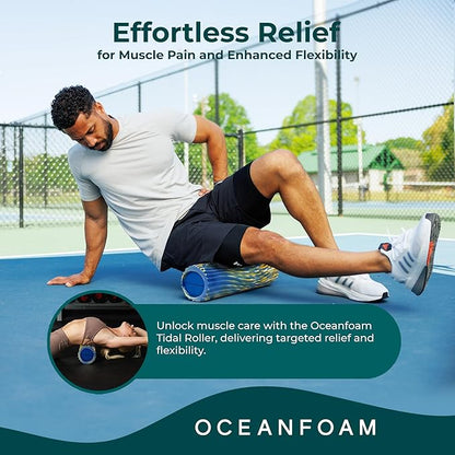 Oceanfoam Tidal Roller - Royal, Gold & Natural Marbled - Muscle Massage Foam Roller for Back Pain & Stretching - Firm & Ergonomic Wide Wave Textured - Yoga, Athletics, & Wellness - Full Size, 20" x 5"
