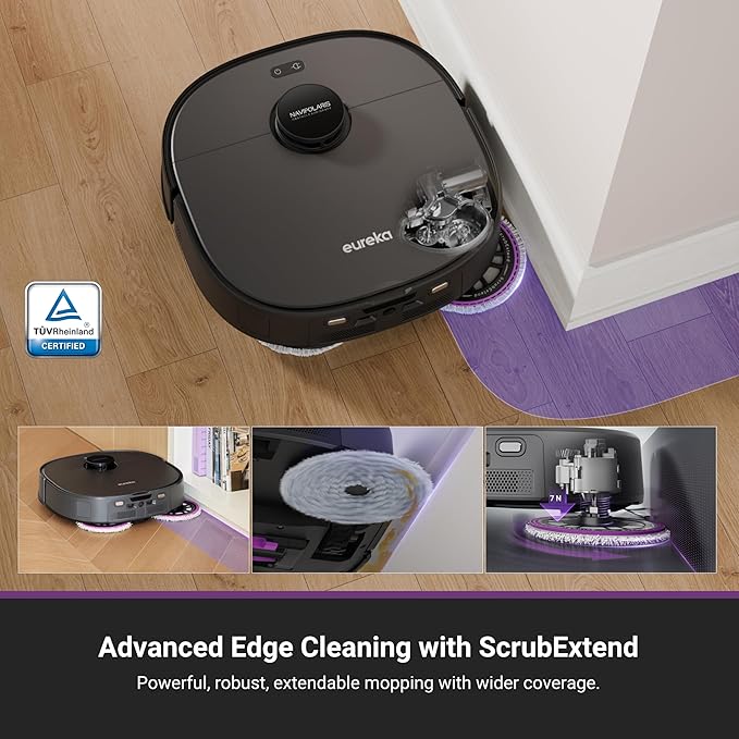 Eureka J15 Ultra Self Emptying Robot Vacuum, 19,000 Pa Suction, Flex-Arm Mop Design, 167℉Hot Water Mop Washing & 131°F Hot Air Drying, AI Obstacle Avoidance, Black
