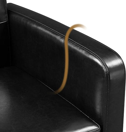 Yaheetech Mid-Century Accent Chairs, PU Leather Modern Upholstered Living Room Chair, Cozy Armchair Button Tufted Back and Wood Legs for Bedroom/Office/Cafe Black