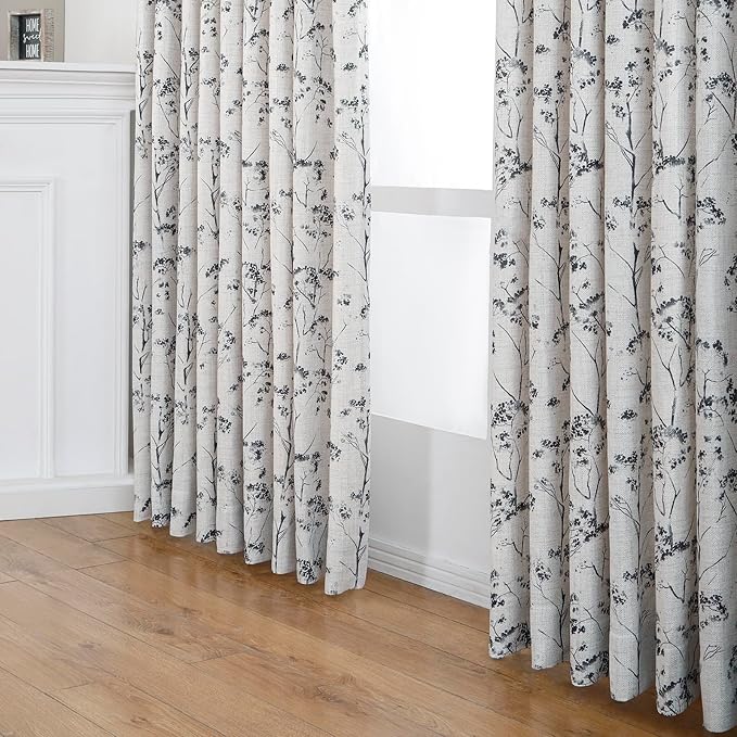 Pinch Pleated Floral Linen Curtains 2 Panels Elegant Light Filtering Privacy Drape,40 Inch Wide by 108 Inch Long Curtains Suitable for Living Rooms and Bedrooms