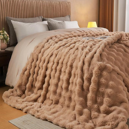 Lotus Karen Faux Fur Blanket - Big Bubble Rabbit Fluff Twin Size, 60x80 Inches