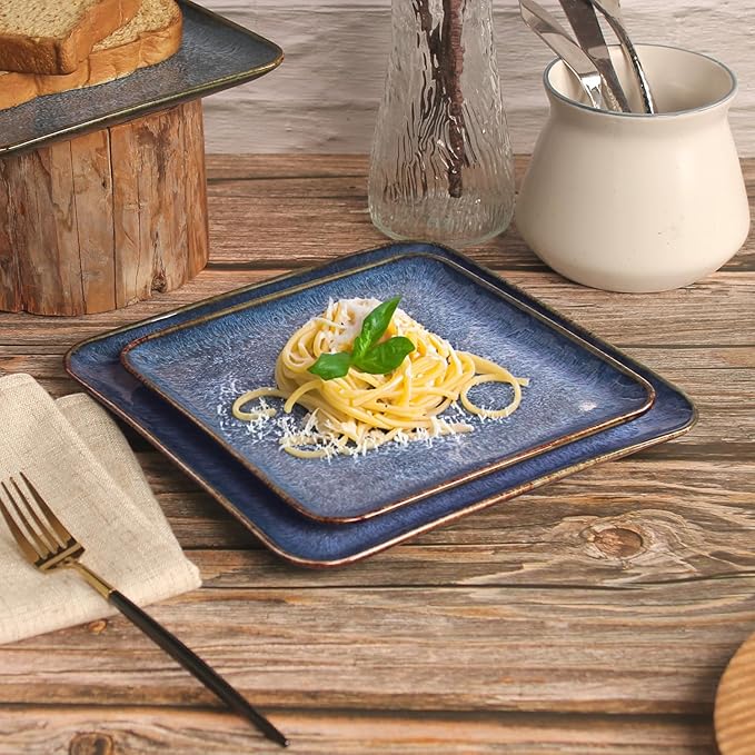 Porcelain Dinner Plates set dessert salad dish Set of 4, Main Dish for Steak, Bread, Pasta, Salad, Microwave Oven and Dishwasher Safe, Scratch Resistant Reusable 7.5 INCH Square