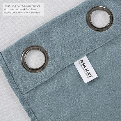 MIUCO Semi Sheer Curtains Poly Linen Textured Solid Grommet Curtains 84 Inches Long for Kids Room 2 Panels (2 x 37 Wide x 84" Long) Teal