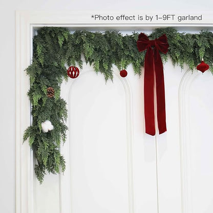 2Pcs 9FT Christmas Cedar Garland Artificial Real Touch Thickness Realistic Greenery Pine Garland for Mantle Fireplace Outdoor Indoor Christmas Decorations