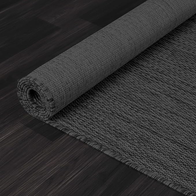 Washable Indoor Outdoor Rug 9x12 Weather Resistant Area Rugs Modern Solid for Porch Deck Balcony Backyard Patio Outside Carpet (9 X 12 Dark Grey)