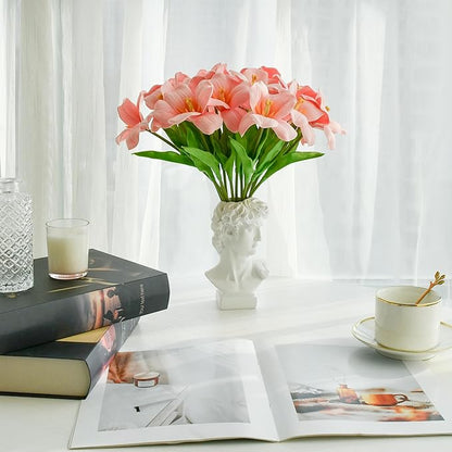 Mandy's Artificial Tulips 12 Stems Pink Fully Bloomed PU Faux Flowers for Wedding Home Decor 13.5 Inch