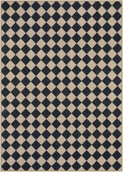 Lahome Checkered Dining Living Room Rug, 5x7 Washable Indoor Outdoor Easy Jute Rug, Farmhouse Neutral Diamond Non Slip Non Shedding Floor Carpet for Sunroom Deck Classroom Office