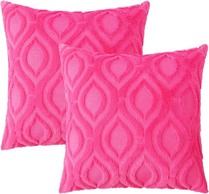 decorUhome Fall Throw Pillow Covers 22x22 Inch Set of 2, Soft Plush Decorative Faux Fur Hot Pink Solid Couch Pillow Covers, Accent Farmhouse Neutral Square Euro Pillow Cases for Sofa Bed Living Room