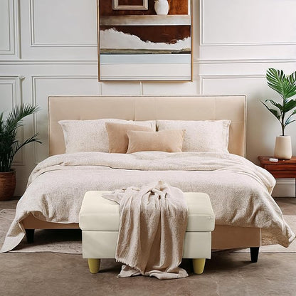 Ottoman Rectangular Storage Ottoman Bench, Faux Leather Footrest, Coffee Table, Stool Footstool with Hinged Lid for Living Room, Bedroom, Entryway, White, 35"x23.5"x17.5"