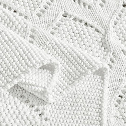 Longhui bedding Chunky Cotton Knit Throw Blanket for Couch, Sofa, Bed, or Chair, Decorative Breathable Fall Cable Knit Blanket 51 x 63 Inches, Medium Weight Cream