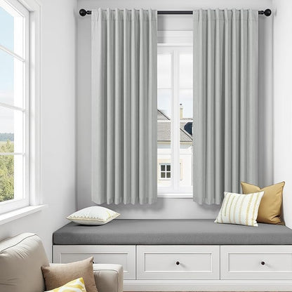 Living Room Darkening Curtains 72 Inches Long 6FT 6 FT Length 2 Panels Set Double Sided Blocking Light Gray Blackout Garage Window Coverings Grey Black Out Farmhouse Linen Drapes for Bedroom Cabin