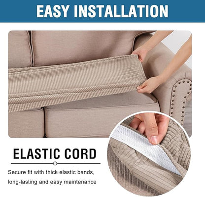 H.VERSAILTEX Super Stretch Individual Seat Cushion Covers Sofa Covers Couch Cushion Covers Slipcover Sets Thick Jacquard Textured Twill Fabric (2 Piece Medium Sofa Cushion Covers, Sand)